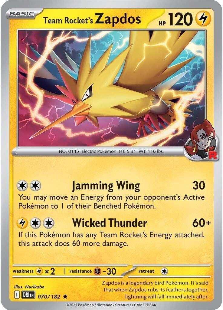 Image for Team Rocket's Zapdos (070/182) (DRI) - Pokemon