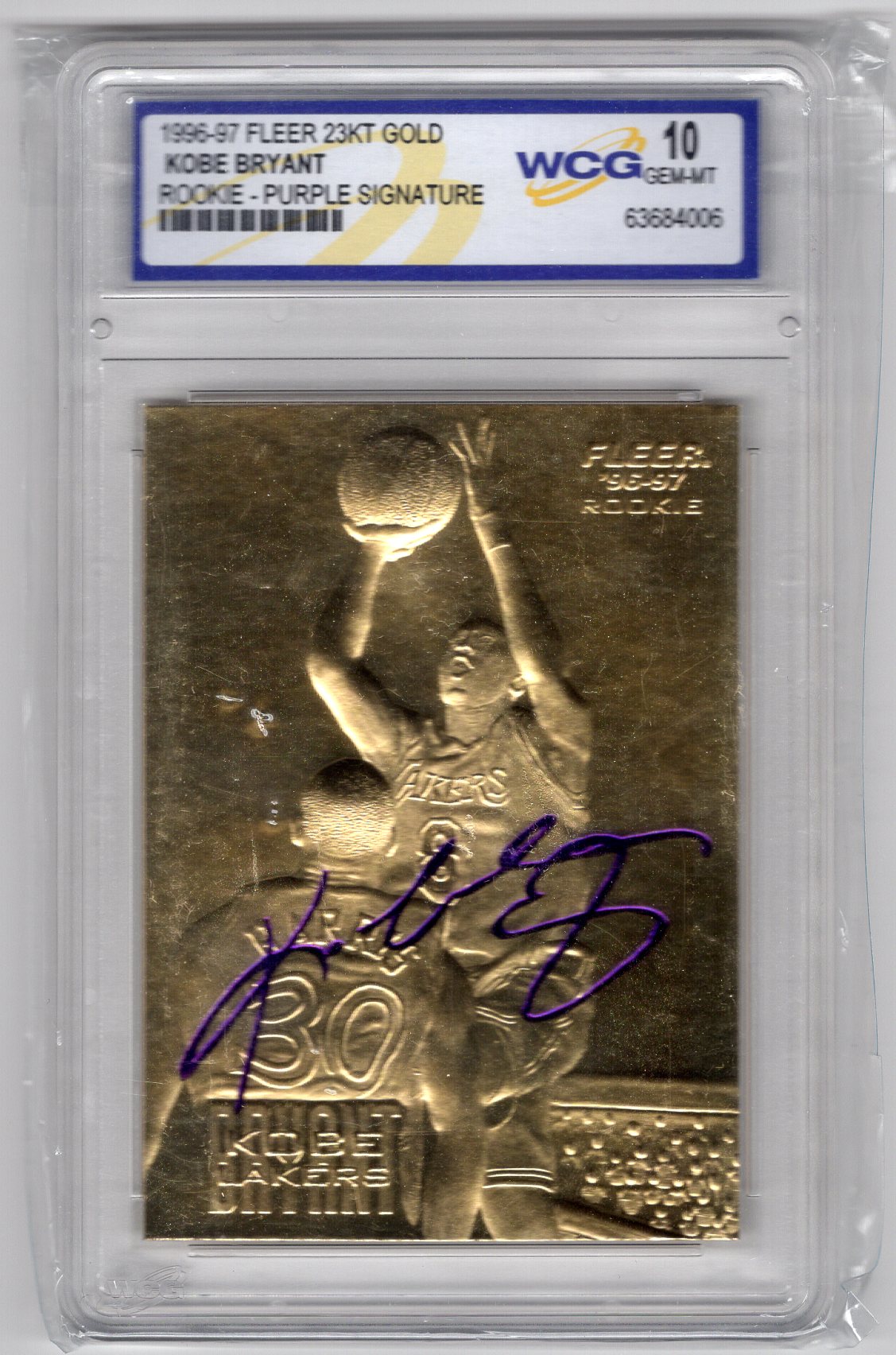 1996-97 Fleer 23kt Gold Kobe Bryant Rookie-Purple Signature WCG 10