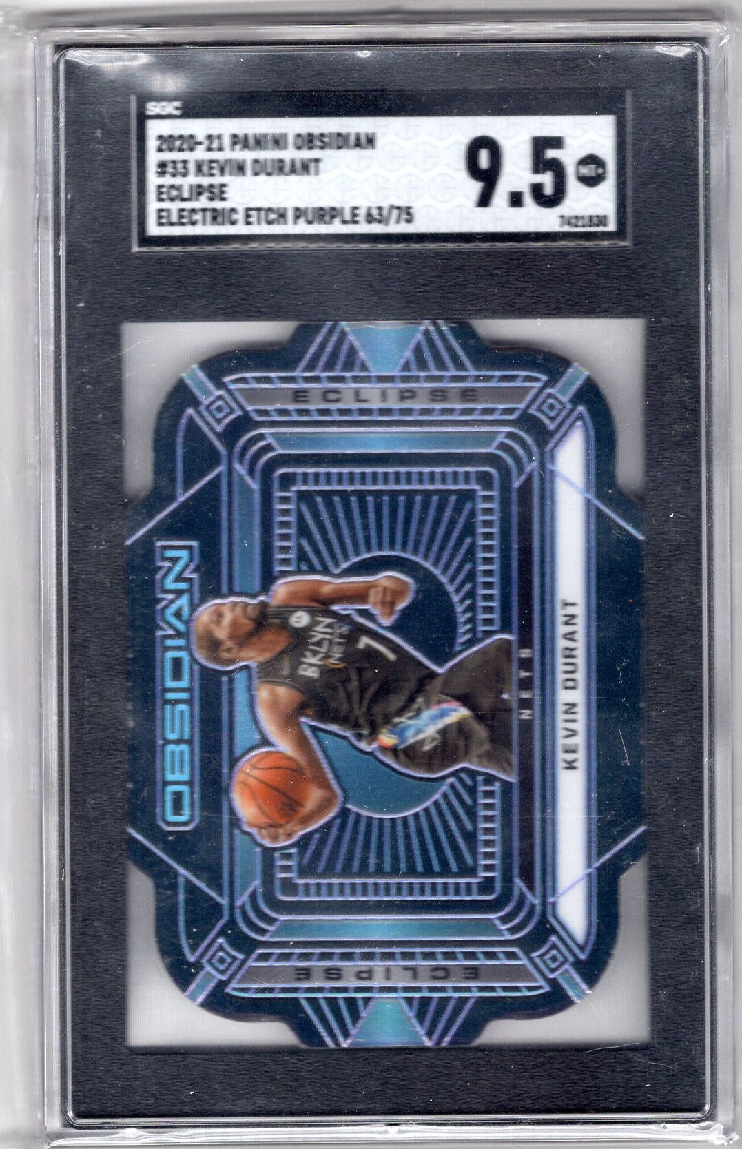 2020-21 Panini Obsidian #33 Kevin Durant Eclipse Electric Etch Purple 63/75 SGC 9.5