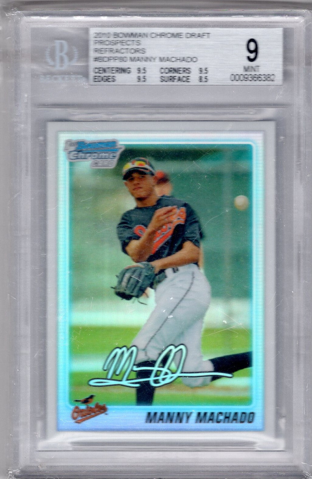 2010 Bowman Chrome Draft Prospects Refractors #BDPP80 Manny Machado BGS 9
