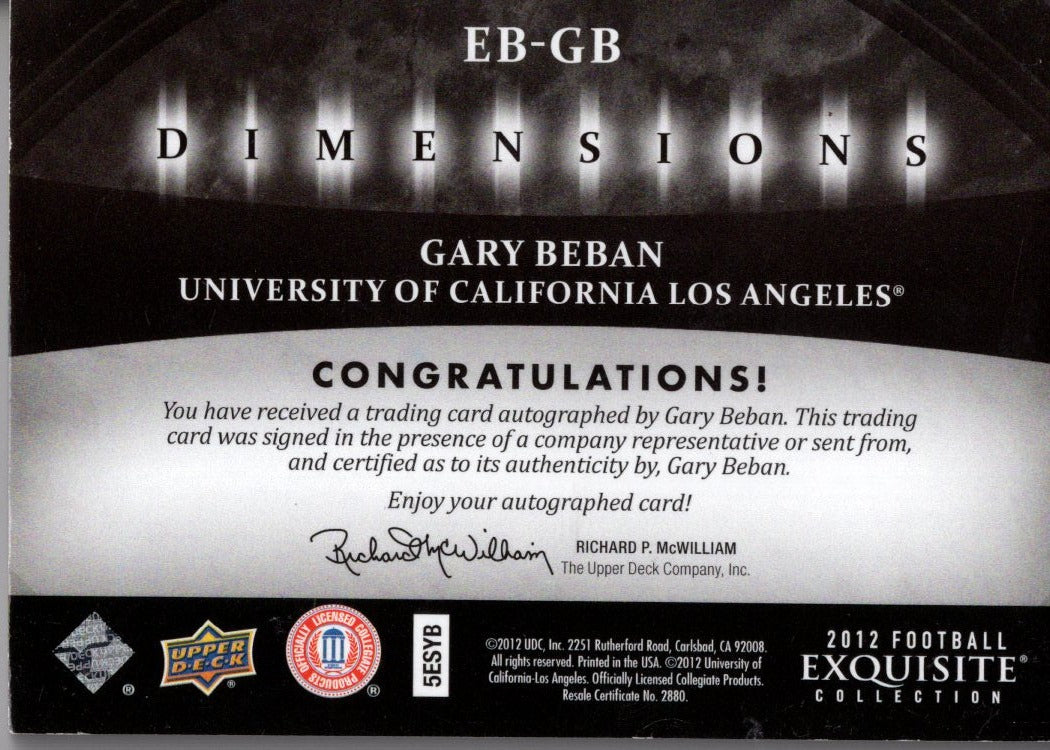 2012 Upper Deck Excquisite Collection Gary Beban Auto 01/60