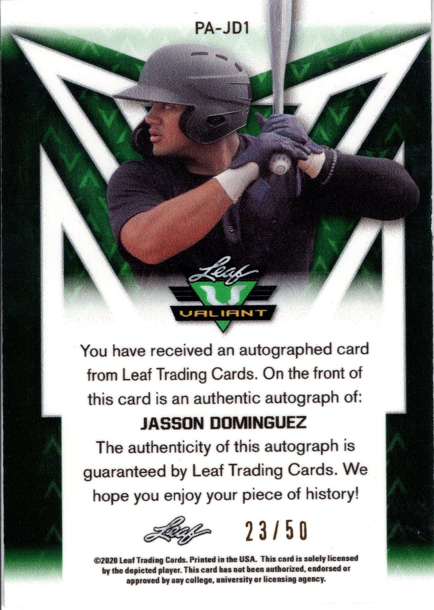 2020 Leaf Valiant Portrait Jasson Dominguez 23/50