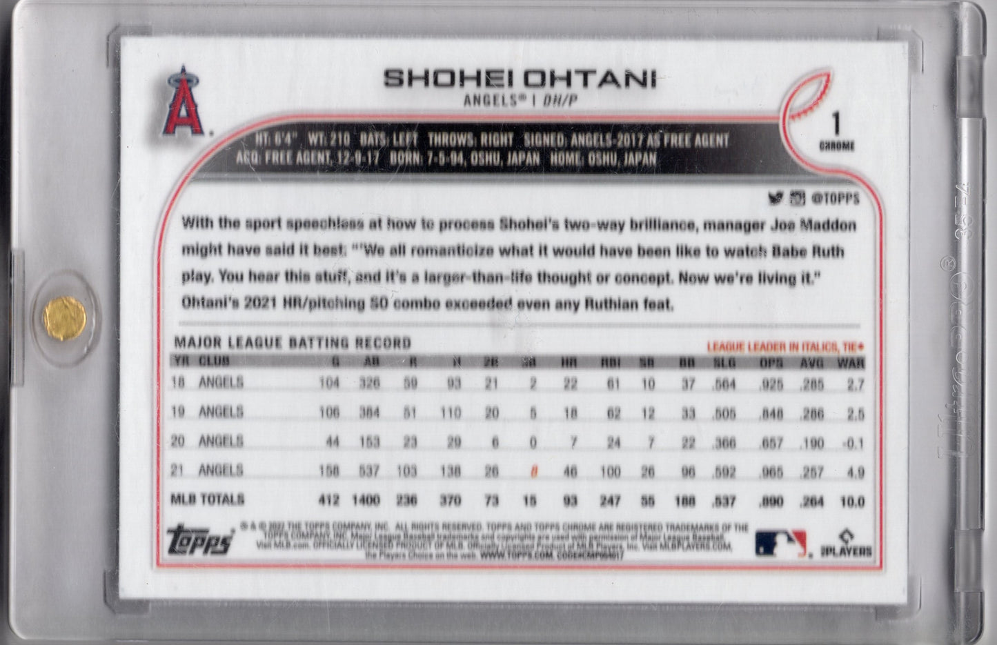 2022 Topps Chrome Refractor Shohei Ohtani