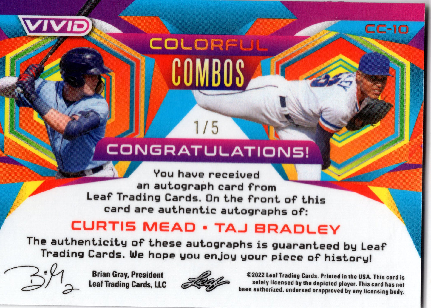 2022 Leaf Vivid Curtis Mead / Taj Bradley Colorful Combos Dual Auto 1/5