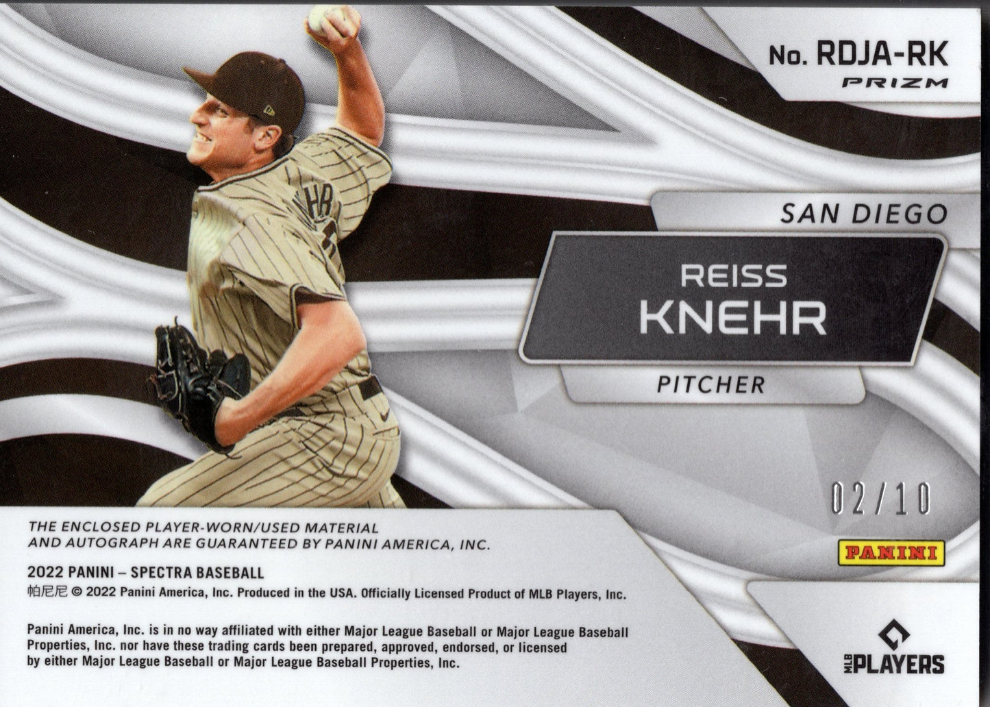 2022 Panini Spectra Reiss Knehr Gold Duo Patch RC Auto 2/10