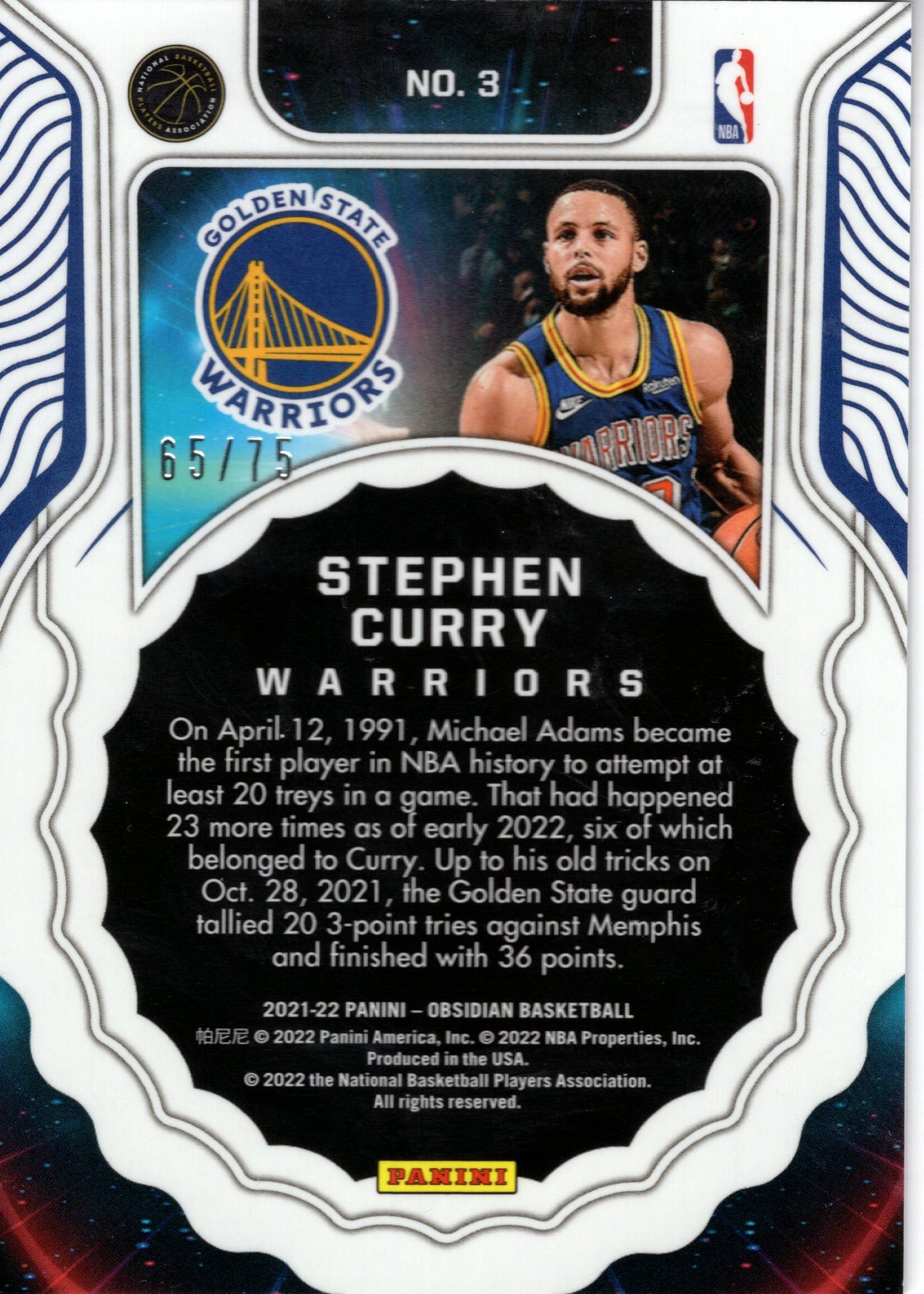2021-22 Panini Obsidian Basketball Stephen Curry 65/75