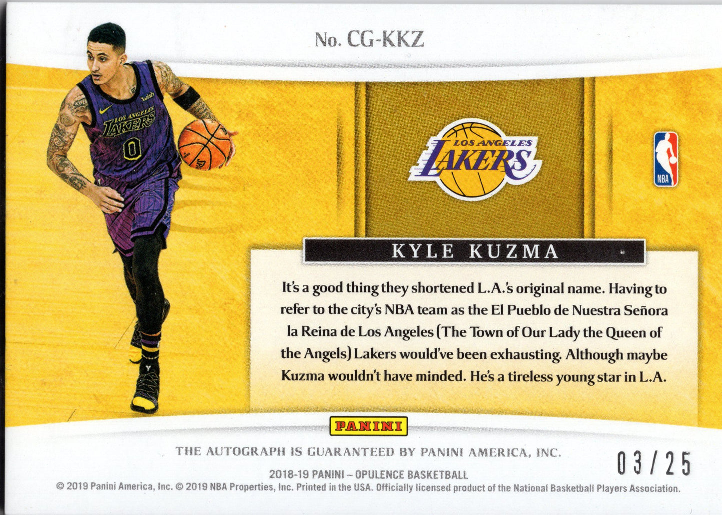 2018-19 Panini Opulence Kyle Kuzma 03/25