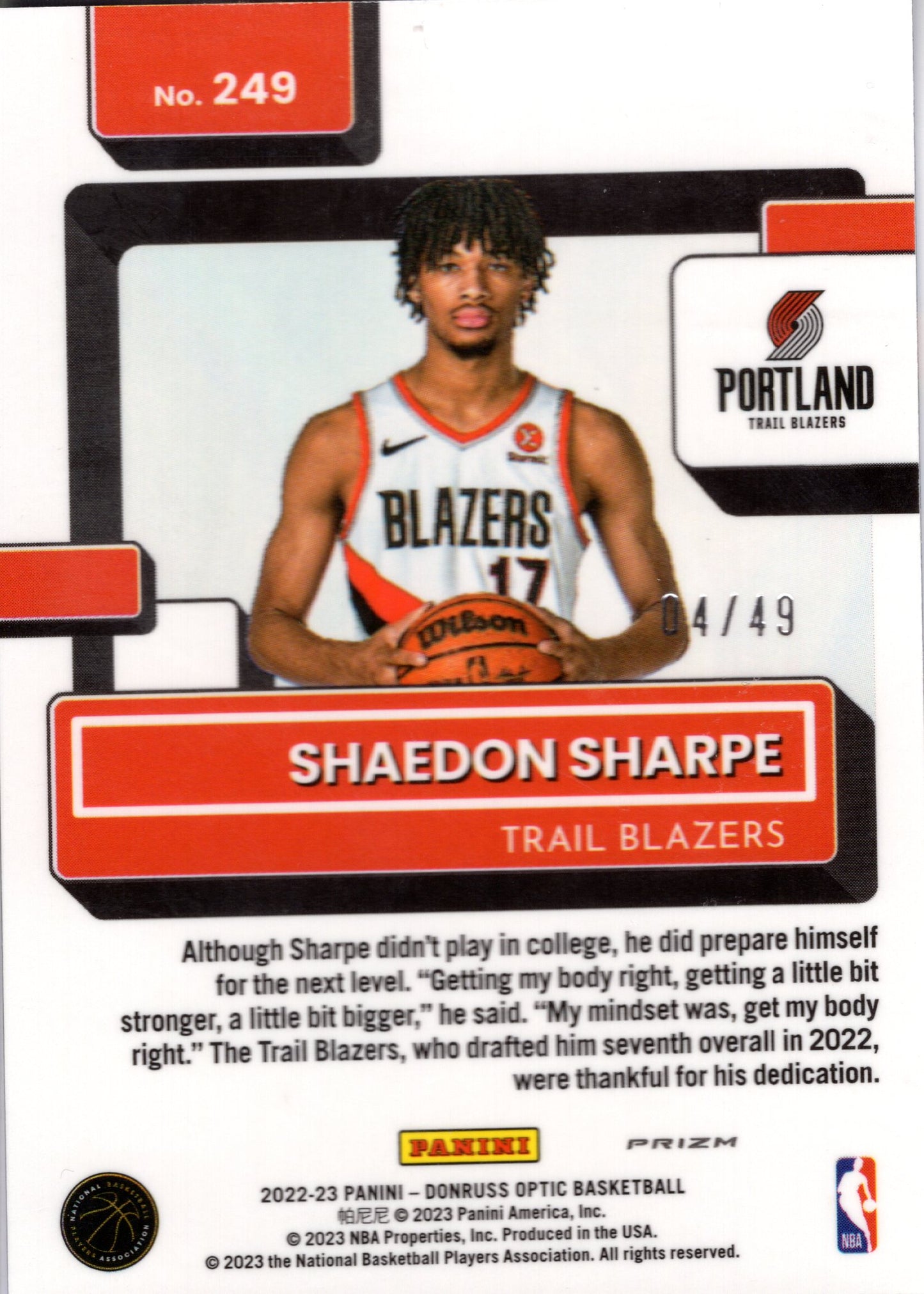2023 Panini Optic Shaedon Sharpe 04/49