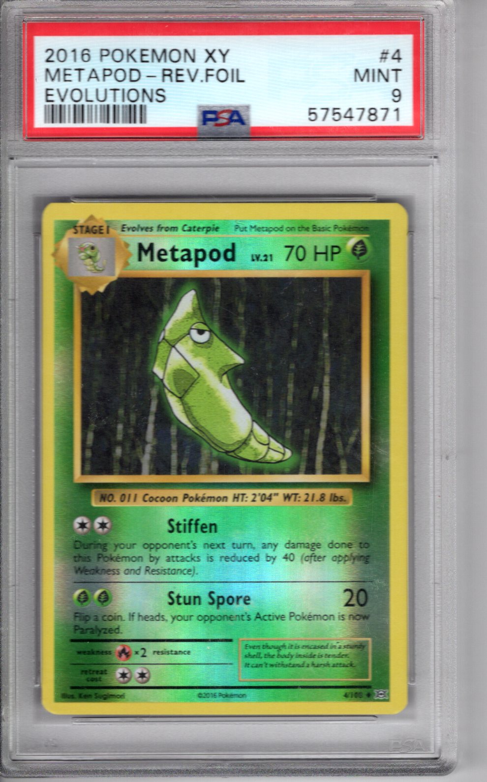 2016 Pokemon XY Metapod Rev. Holo Evolutions PSA 9