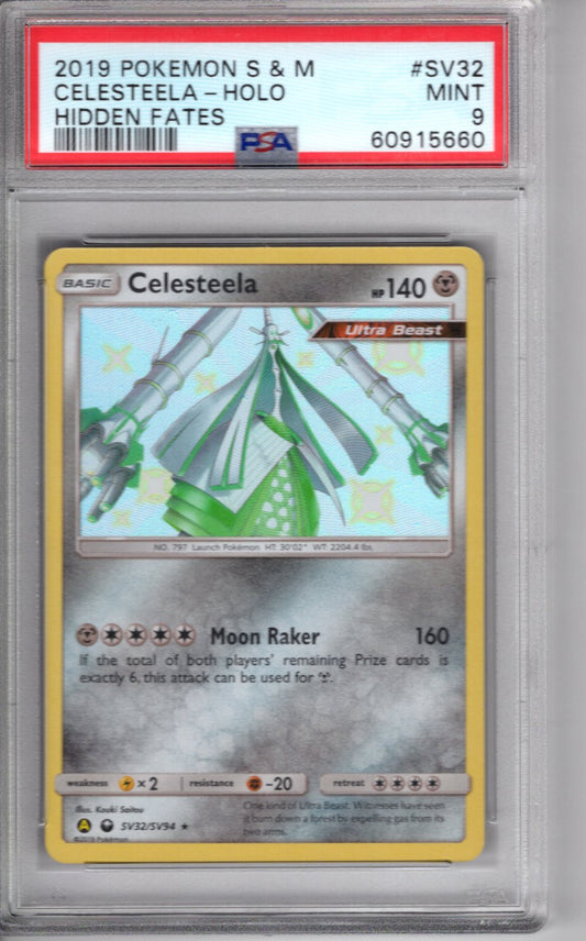 2019 Pokemon Sun & Moon Shiny Celesteela Holo Hidden Fates PSA 9