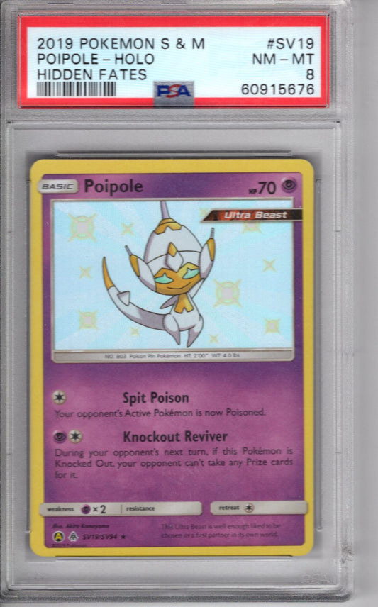 2019 Pokemon Sun & Moon Shiny Poipole Holo Hidden Fates PSA 8