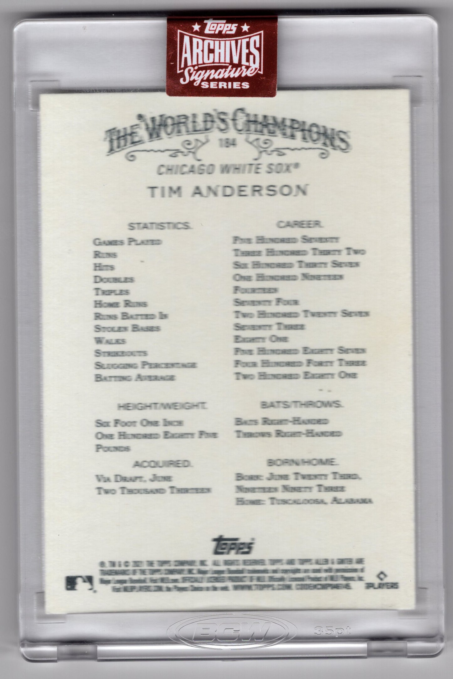 2021 Topps Allen and Ginter Tim Anderson 1 of 1