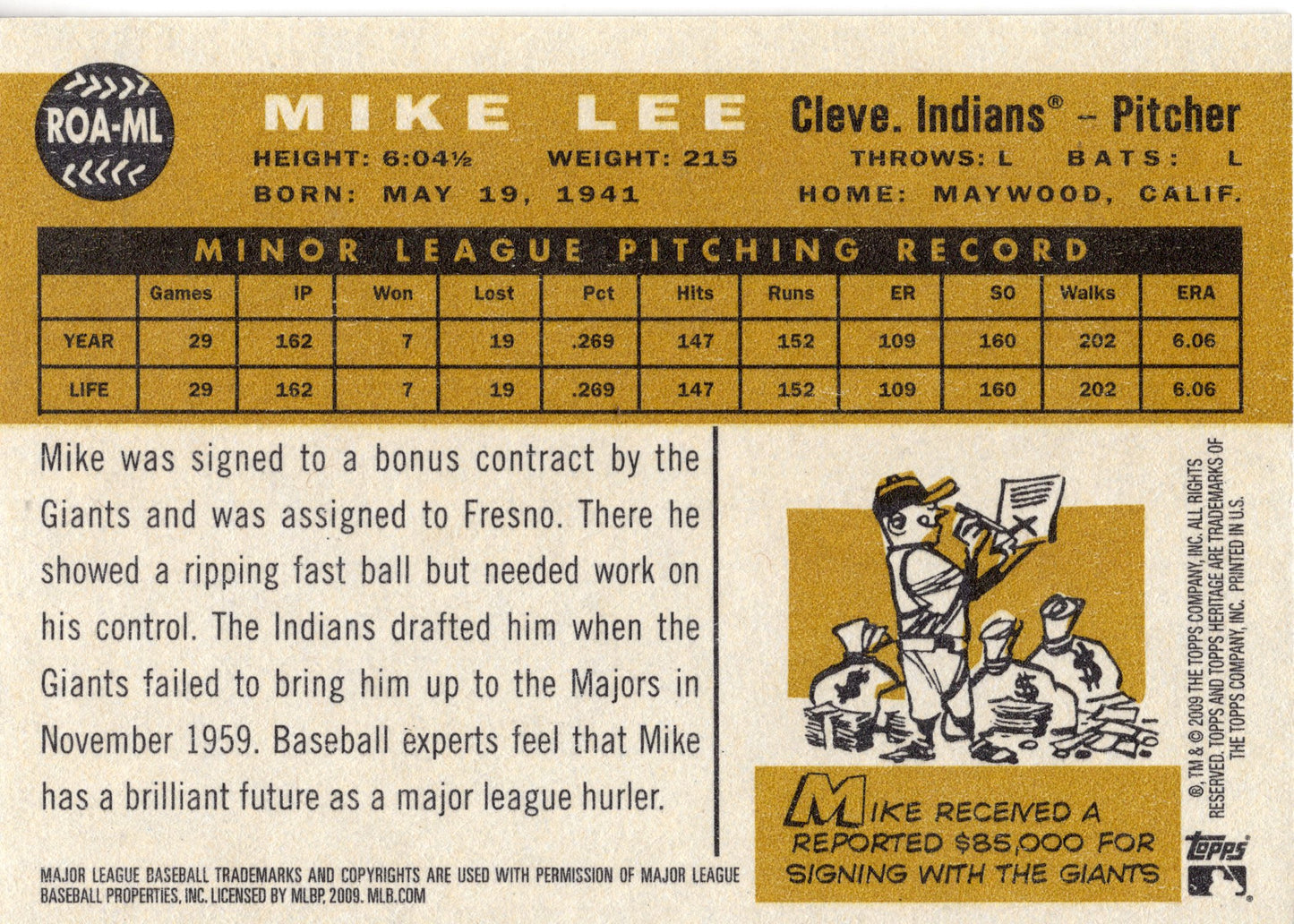 2009 Topps Heritage Blue Ink Autograph Mike Lee #ROA-ML