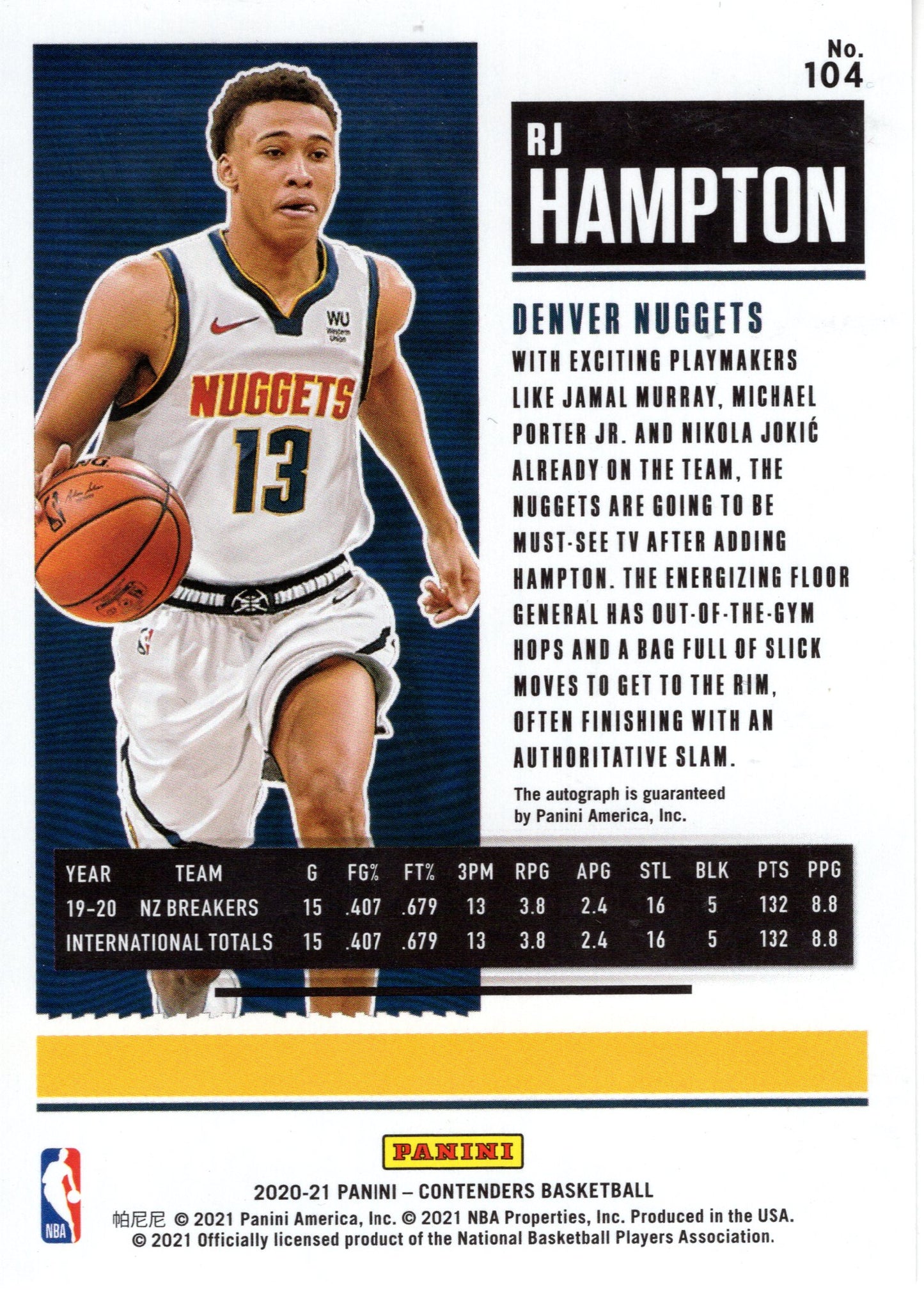 2020-21 Panini Contenders RJ Hampton #104