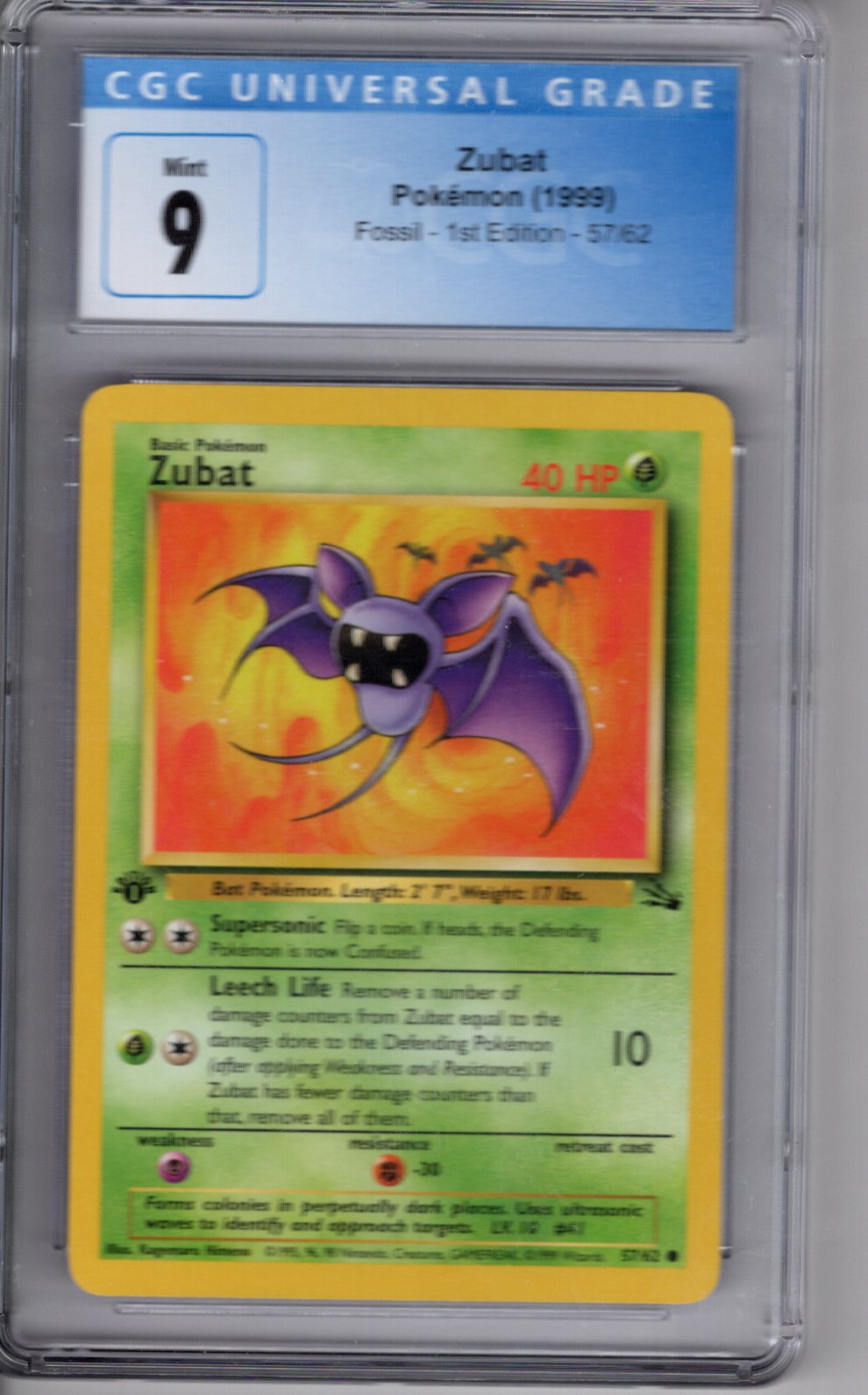 Pokemon 1999 Fossil 1st Edition Zubat CGC 9