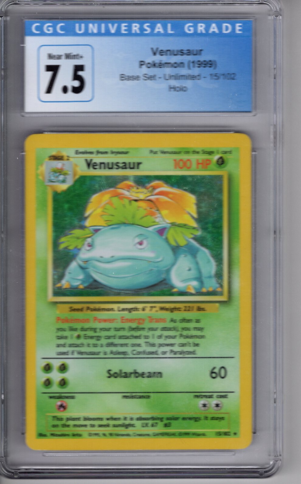 1999 Base Set Unlimited Venusaur Holo CGC 7.5