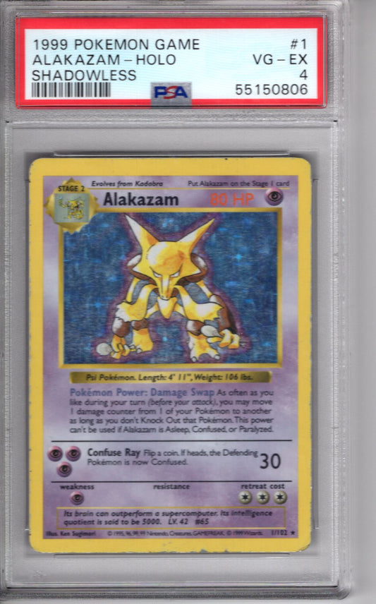 1999 Pokemon Base Set Shadowless Alakazam PSA 4