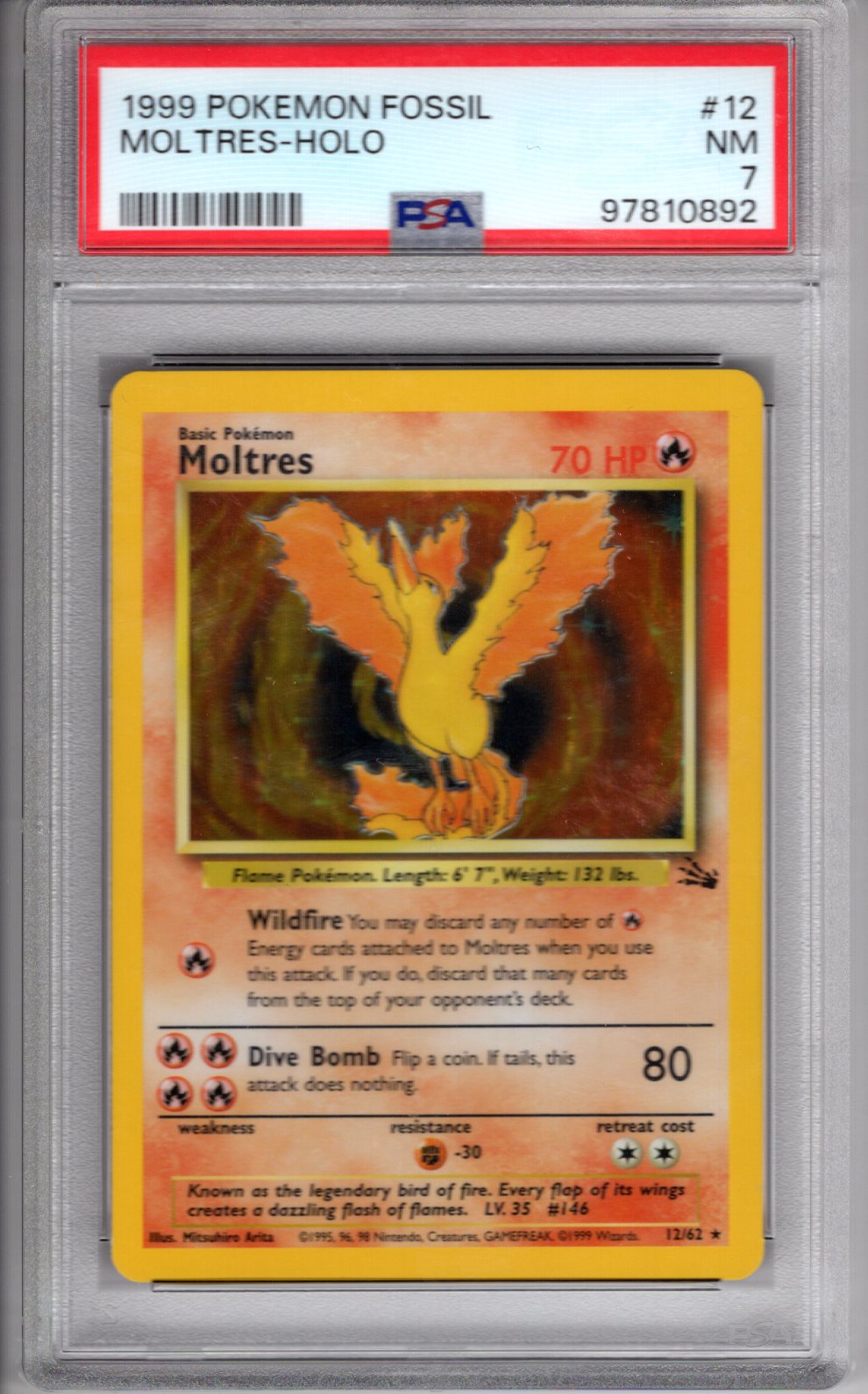 Moltres Holo Fossil PSA 7