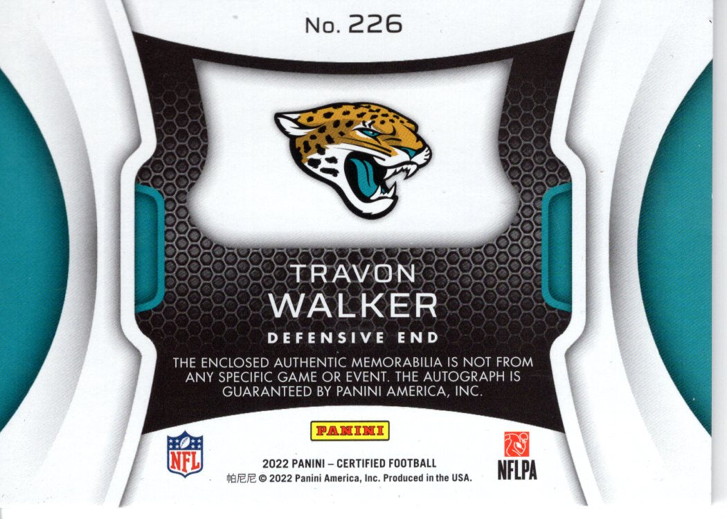 2022 Panini Certified Travon Walker Patch Auto 258/349