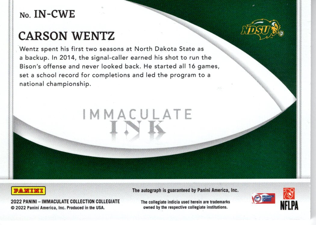 2022 Panini Immaculate Collection Carson Wentz Auto 22/25